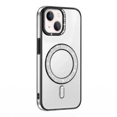 Bal-z Apple iPhone 14 Kılıf Pırlanta Taş Tasarımlı M-safe Şarj Özellikli Zore Karetta Silikon Kapak