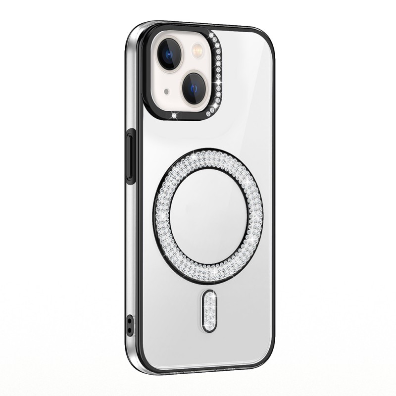 Bal-z Apple iPhone 14 Kılıf Pırlanta Taş Tasarımlı M-safe Şarj Özellikli Zore Karetta Silikon Kapak