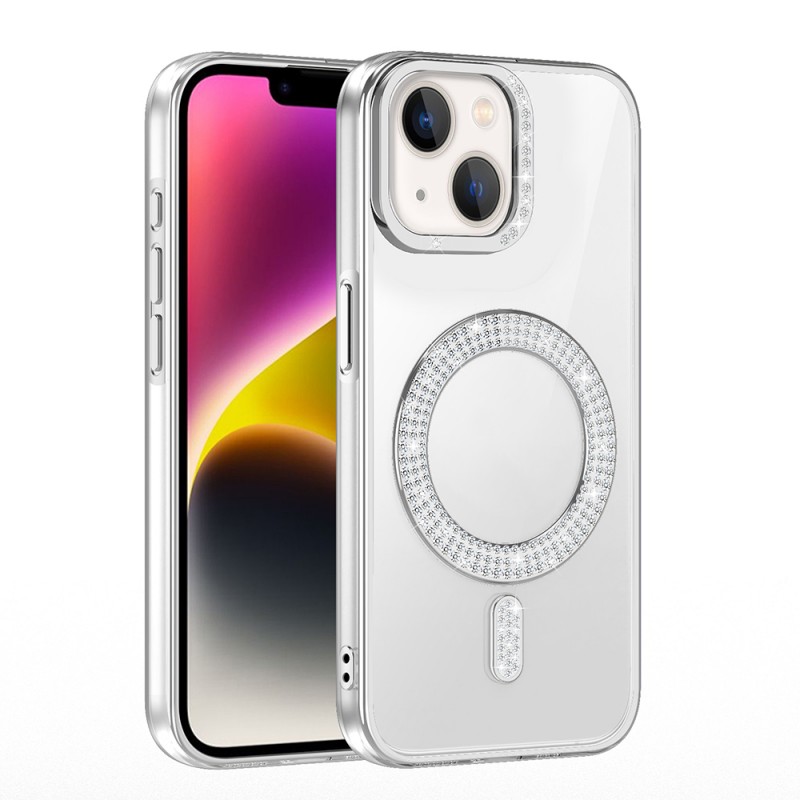 Bal-z Apple iPhone 14 Kılıf Pırlanta Taş Tasarımlı M-safe Şarj Özellikli Zore Karetta Silikon Kapak