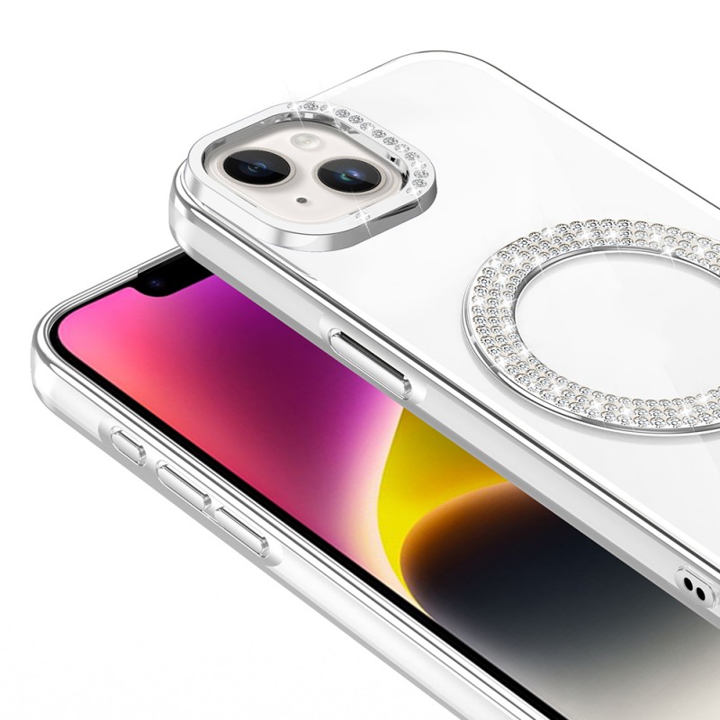 Bal-z Apple iPhone 14 Kılıf Pırlanta Taş Tasarımlı M-safe Şarj Özellikli Zore Karetta Silikon Kapak