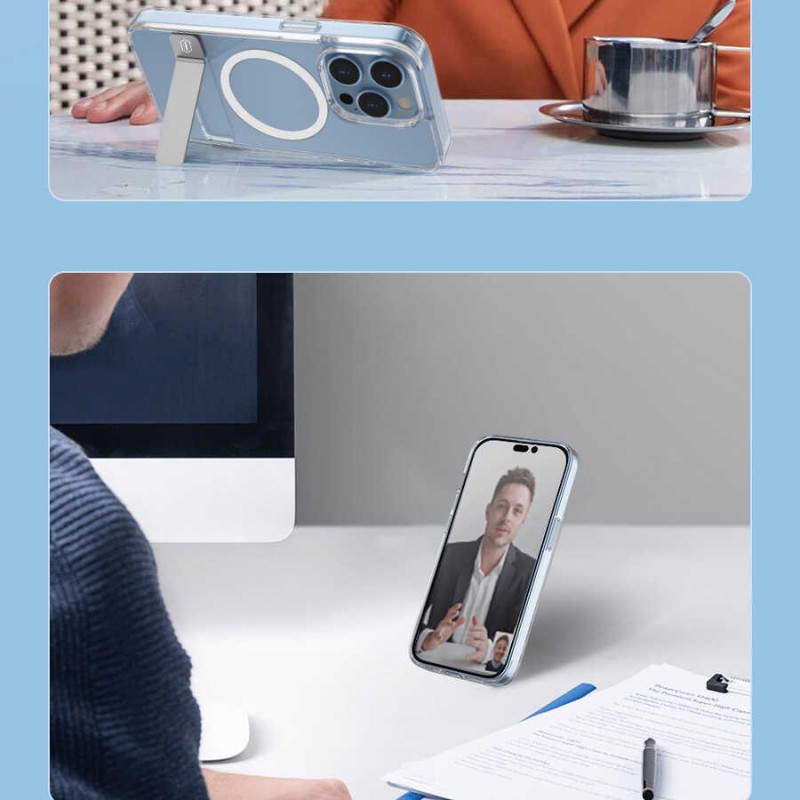 Bal-z Apple iPhone 14 Kılıf ​​​​​Standlı M-safe Wireless Şarj Özellikli Wiwu Aurora Serisi Kapak