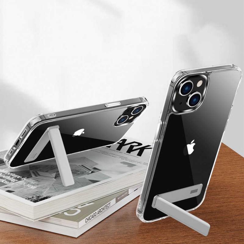 Bal-z Apple iPhone 14 Kılıf Standlı Şeffaf Silikon  L-Stand Kapak