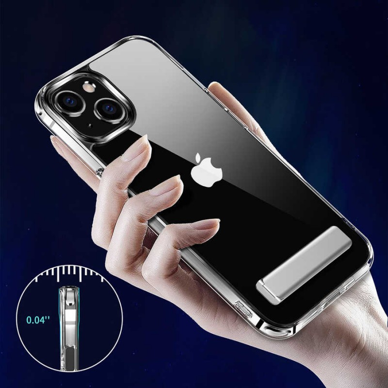 Bal-z Apple iPhone 14 Kılıf Standlı Şeffaf Silikon  L-Stand Kapak