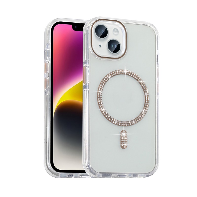 Bal-z Apple iPhone 14 Kılıf Taşlı Tasarım M-safe Şarj Özellikli Zore Koment Silikon Kapak