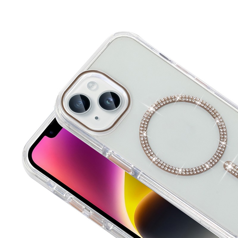 Bal-z Apple iPhone 14 Kılıf Taşlı Tasarım M-safe Şarj Özellikli Zore Koment Silikon Kapak