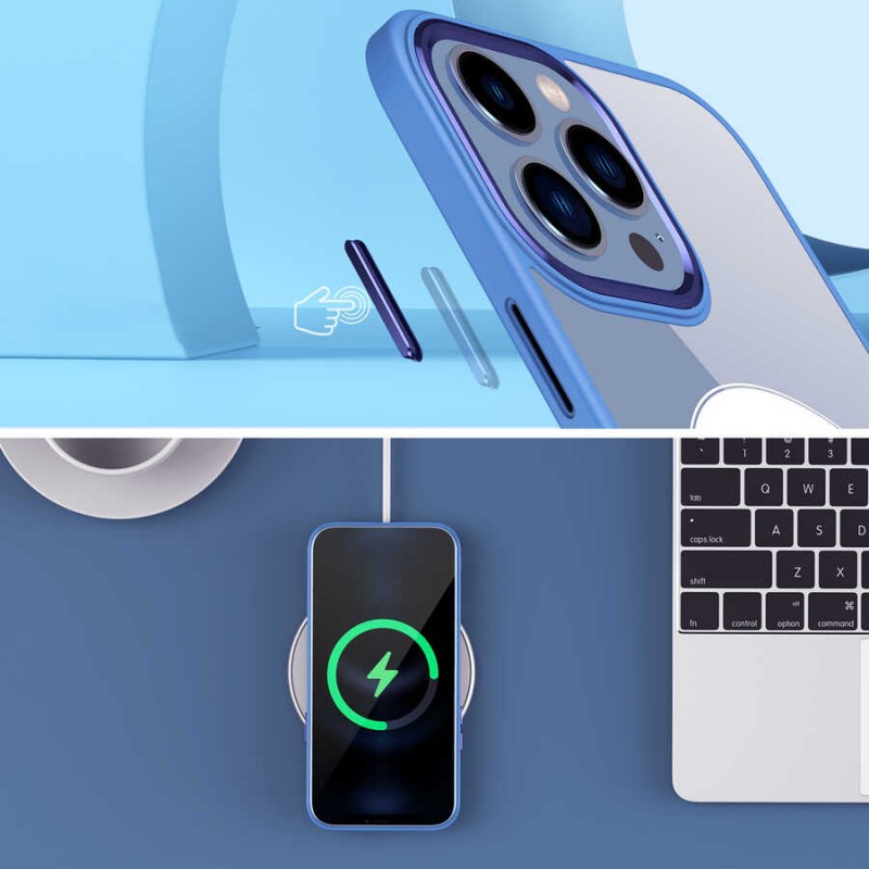 Bal-z Apple iPhone 14 Kılıf Wireless Şarj Özellikli  Krom M-safe Silikon Kapak