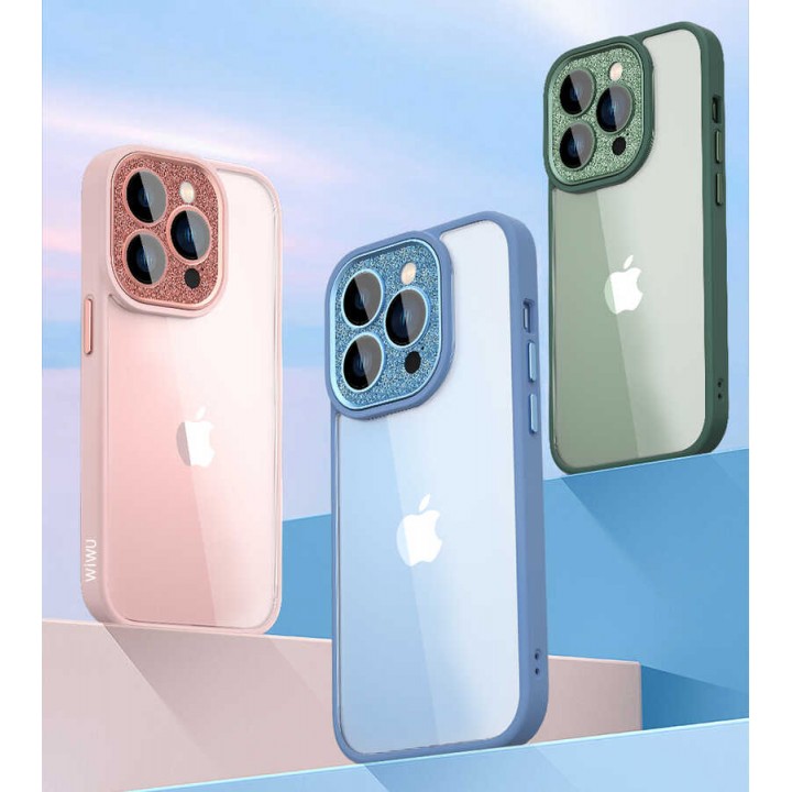 Apple iPhone 14 Kılıf ​​​​​Wiwu GCC-105 Lens Korumalı Renkli Kenar Arkası Şeffaf Multicolor Kapak