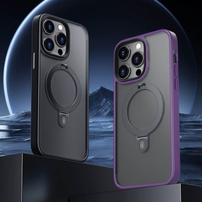 Bal-z Apple iPhone 14 Kılıf Wiwu ZMM-010 M-safe Şarj Özellikli Parmak İzi Bırakmayan Mat Transparan Standlı Kapak