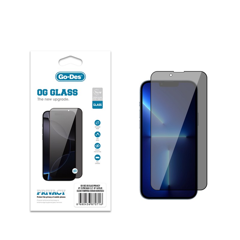 Bal-z Apple iPhone 14 Plus Go Des OG Glass Privacy Antistatik Temperli Cam Ekran Koruyucu