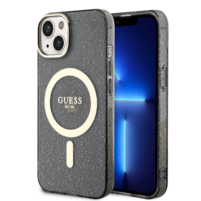 Bal-z Apple iPhone 14 Plus Kılıf GUESS M-safe Şarj Özellikli Glitter Kapak