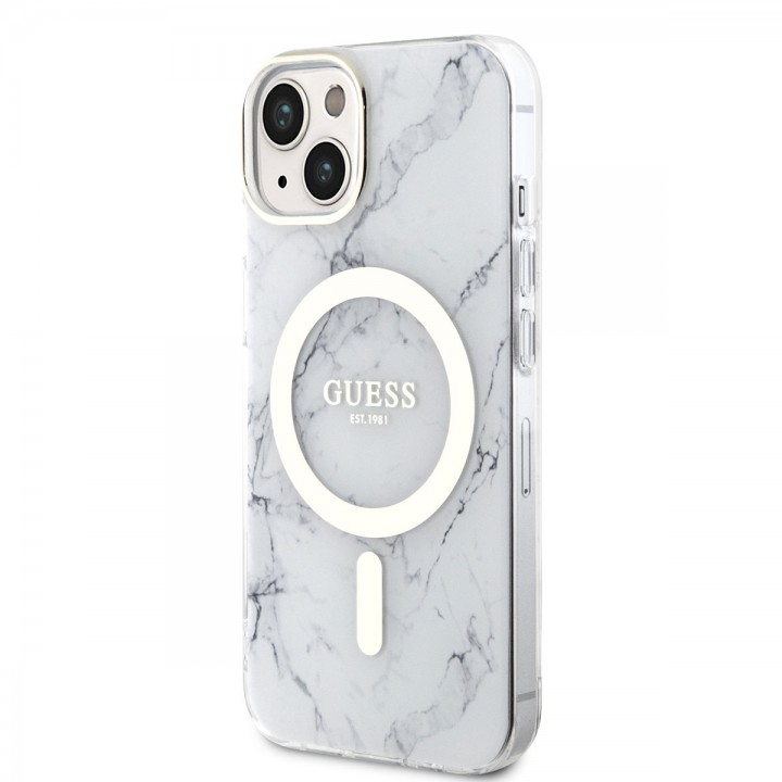 Apple iPhone 14 Plus Kılıf GUESS Magsafe Şarj Özellikli Mermer Desenli Kapak