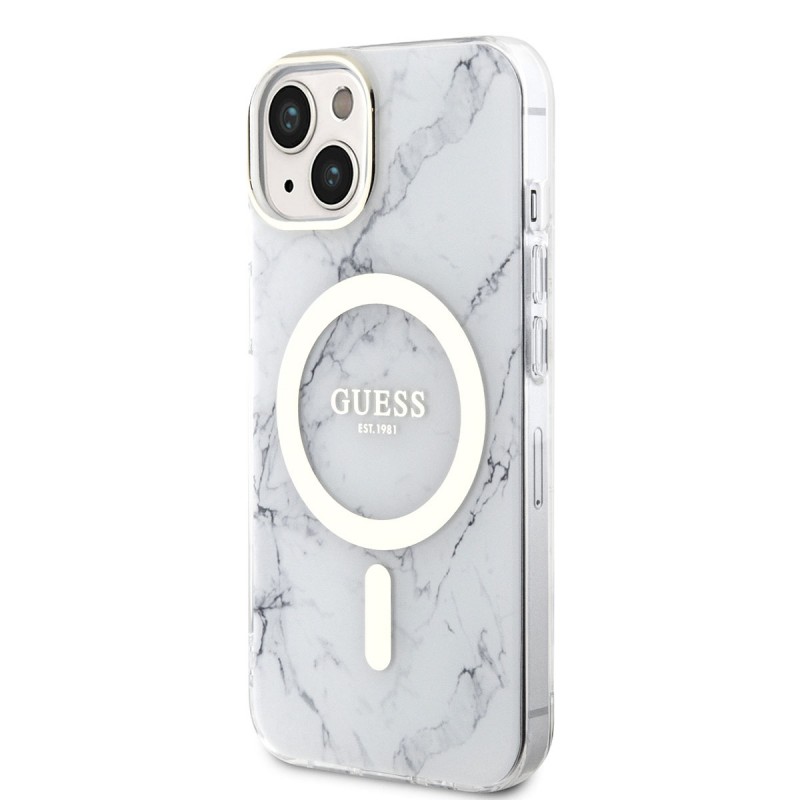 Bal-z Apple iPhone 14 Plus Kılıf GUESS M-safe Şarj Özellikli Mermer Desenli Kapak