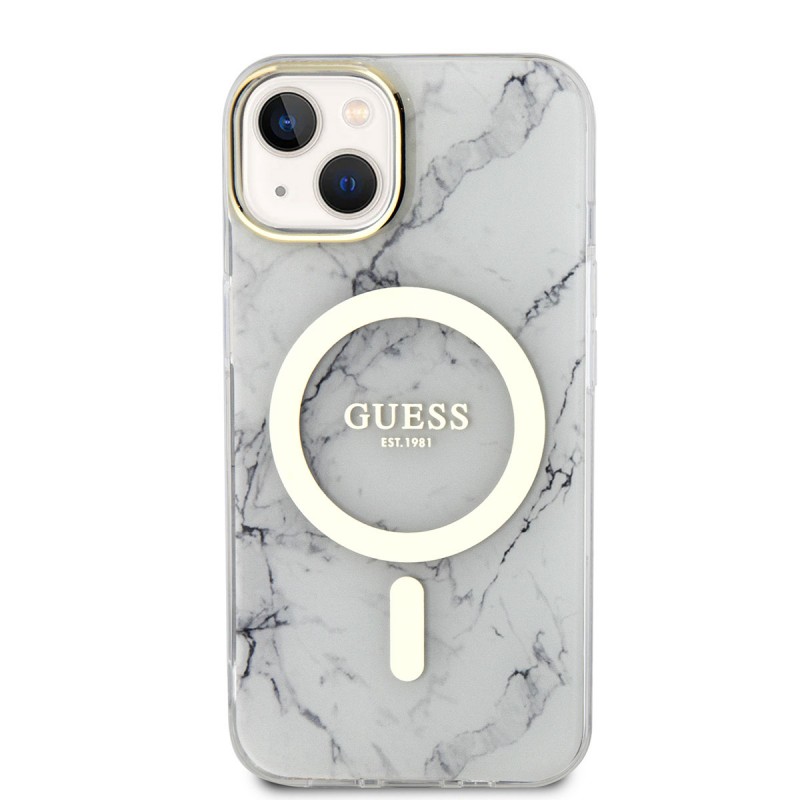 Bal-z Apple iPhone 14 Plus Kılıf GUESS M-safe Şarj Özellikli Mermer Desenli Kapak
