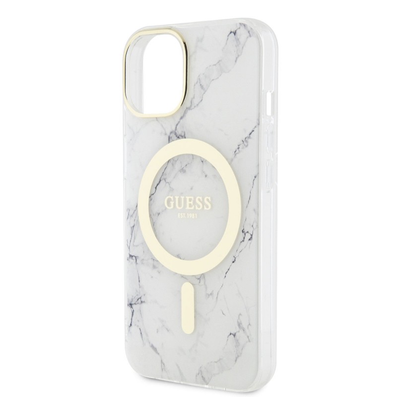 Bal-z Apple iPhone 14 Plus Kılıf GUESS M-safe Şarj Özellikli Mermer Desenli Kapak