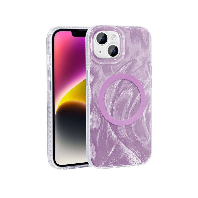 Bal-z Apple iPhone 14 Plus Kılıf M-safe Şarj Özellikli Fırça Boya Desenli  Palet Kapak