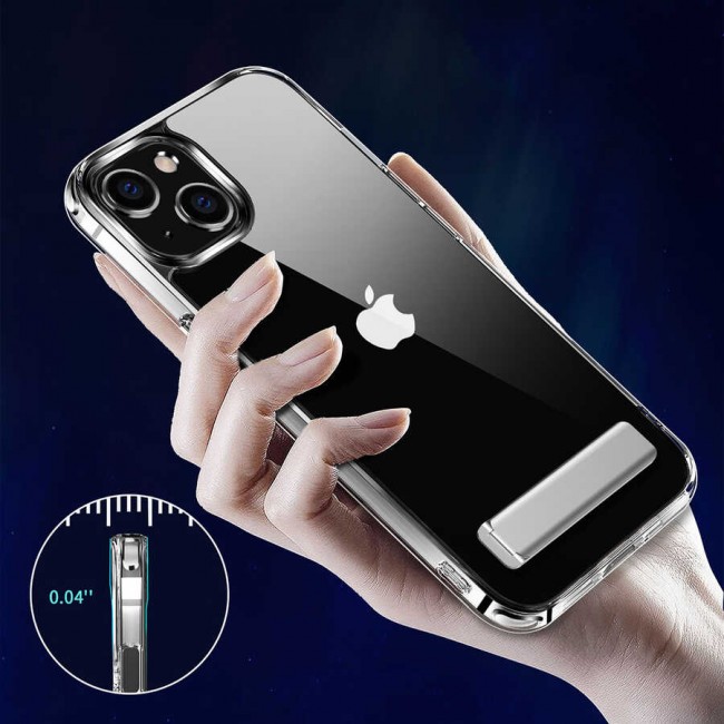 Apple iPhone 14 Plus Kılıf Standlı Şeffaf Silikon Zore L-Stand Kapak Apple iPhone 14 Plus Kılıf Standlı Şeffaf Silikon Zore L-Stand Kapak