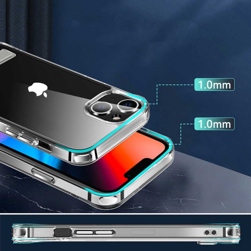 Bal-z Apple iPhone 14 Plus Kılıf Standlı Şeffaf Silikon  L-Stand Kapak