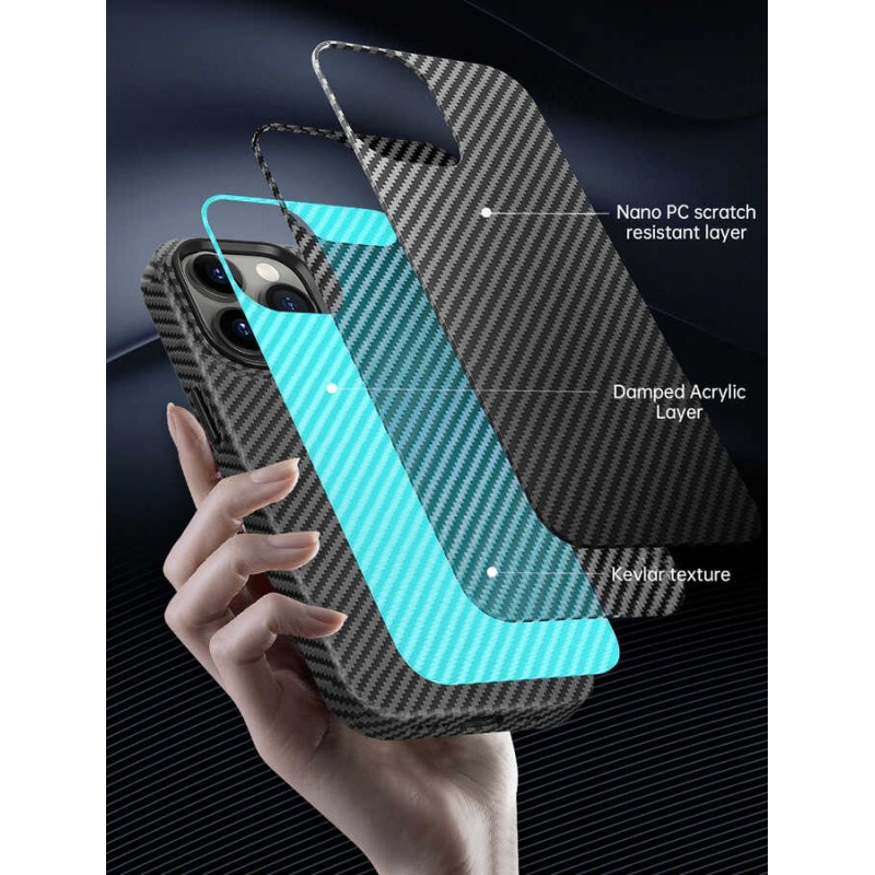 Bal-z Apple iPhone 14 Plus Kılıf ​​​​​Wiwu Karbon Fiber Görünümlü M-safe Wireless Şarj Özellikli Kabon Kapak