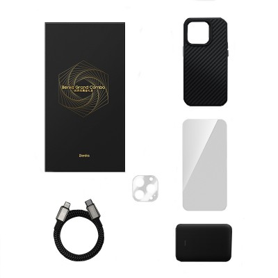 Bal-z Apple iPhone 14 Pro Benks Grand Combo 5in1 Aksesuar Seti Kılıf-Ekran Koruyucu-Lens Koruyucu-Kablo-Powerbank