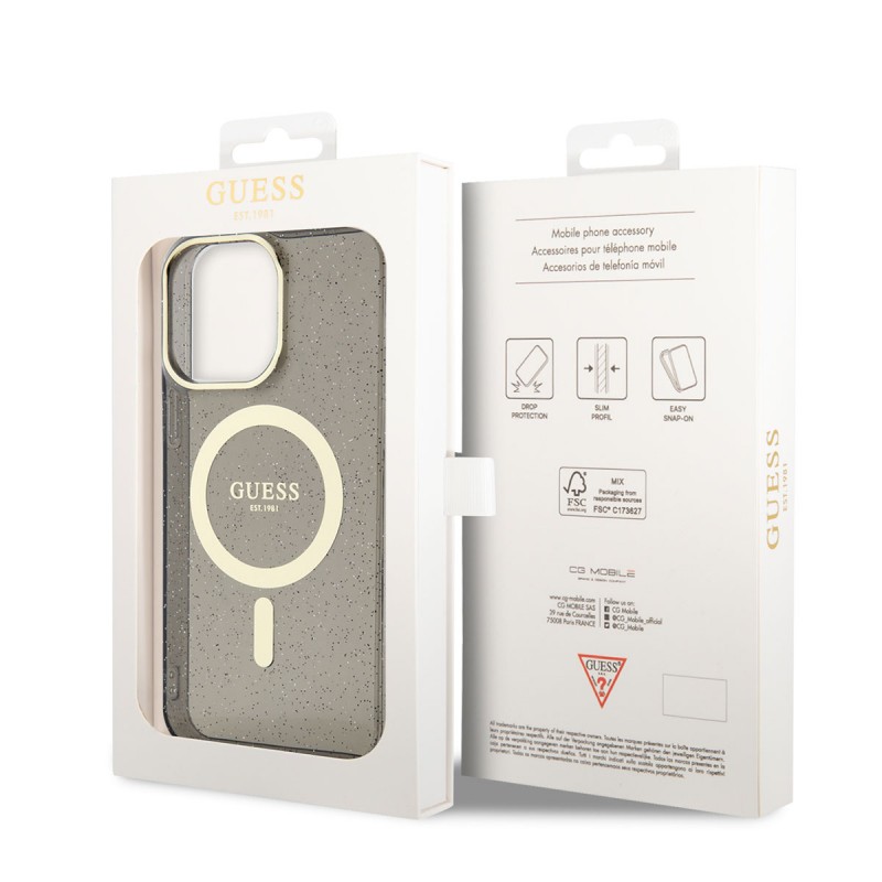 Bal-z Apple iPhone 14 Pro Kılıf GUESS M-safe Şarj Özellikli Glitter Kapak