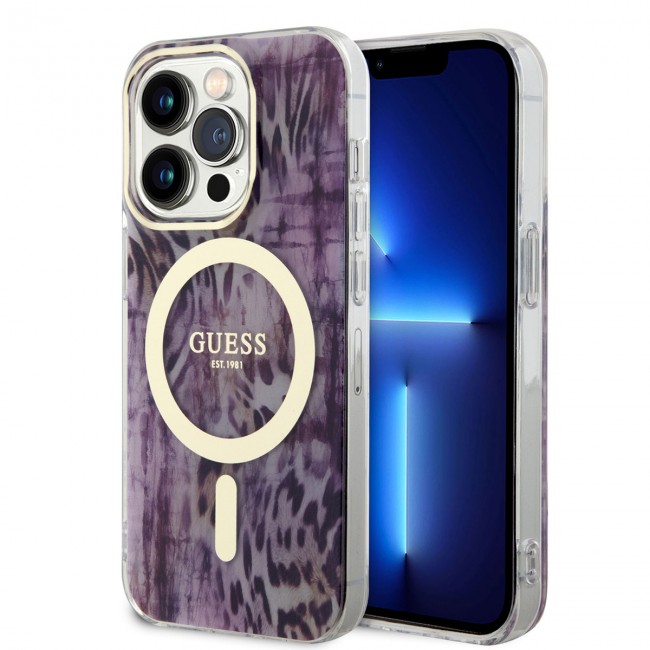 Apple iPhone 14 Pro Kılıf GUESS Magsafe Şarj Özellikli Leopar Desenli Kapak Apple iPhone 14 Pro Kılıf GUESS Magsafe Şarj Özellikli Leopar Desenli Kapak