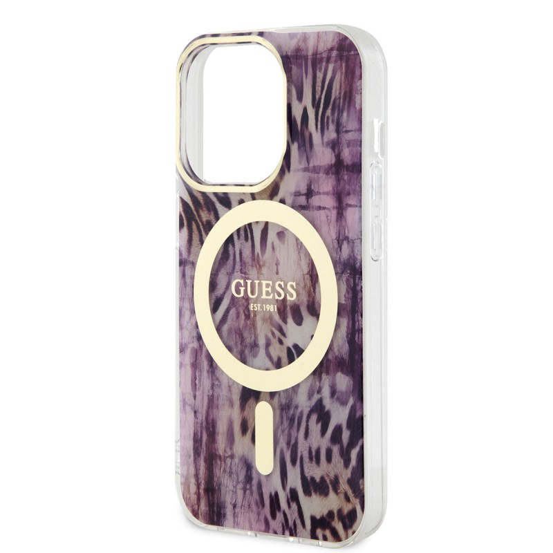 Bal-z Apple iPhone 14 Pro Kılıf GUESS M-safe Şarj Özellikli Leopar Desenli Kapak