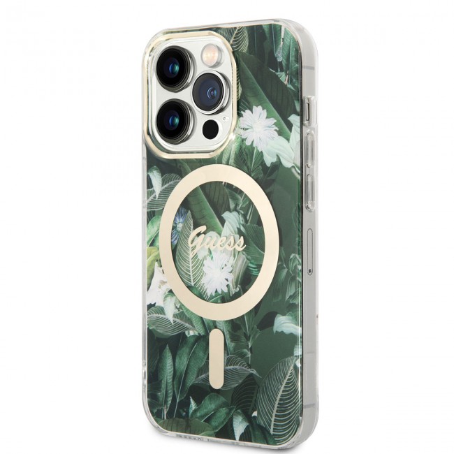 Apple iPhone 14 Pro Kılıf GUESS Magsafe Şarj Özellikli Yaprak Desenli Magsafe Şarj Kablolu Kapak Apple iPhone 14 Pro Kılıf GUESS Magsafe Şarj Özellikli Yaprak Desenli Magsafe Şarj Kablolu Kapak