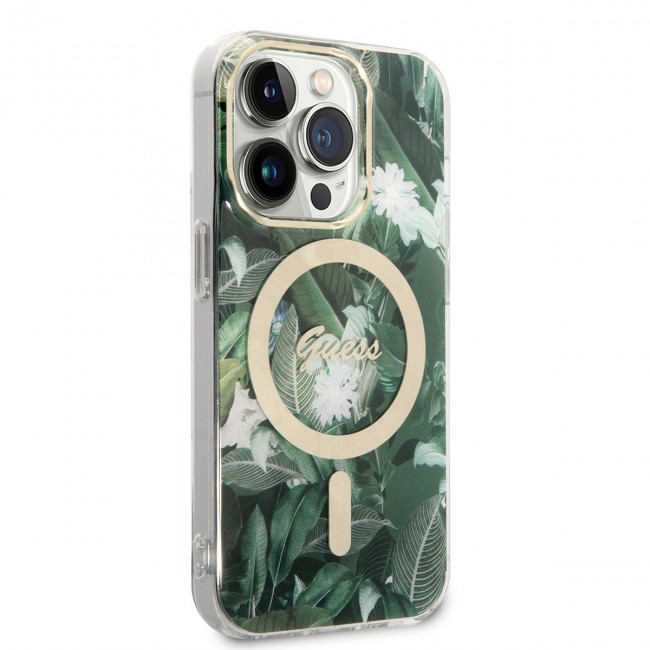Apple iPhone 14 Pro Kılıf GUESS Magsafe Şarj Özellikli Yaprak Desenli Magsafe Şarj Kablolu Kapak Apple iPhone 14 Pro Kılıf GUESS Magsafe Şarj Özellikli Yaprak Desenli Magsafe Şarj Kablolu Kapak