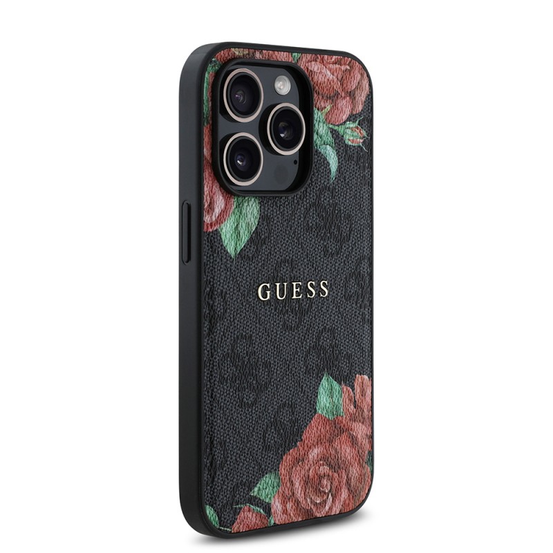 Bal-z Apple iPhone 14 Pro Kılıf Guess Orjinal Lisanslı M-safe Şarj Özellikli Gül Baskılı 4G Desenli Yazı Logolu Kapak