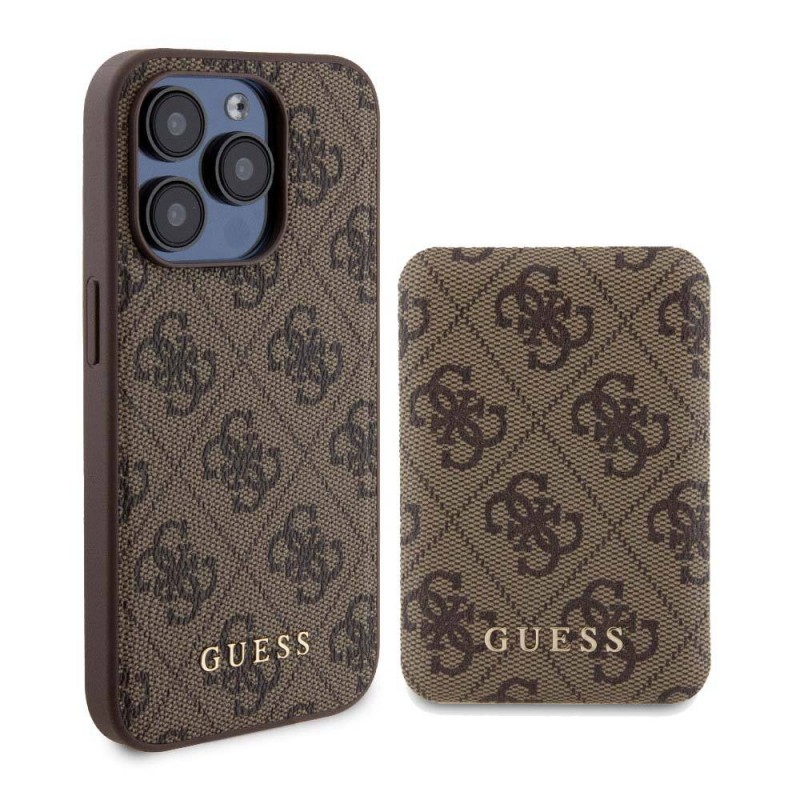 Bal-z Apple iPhone 14 Pro Kılıf Guess Orjinal Lisanslı M-safe Şarj Özellikli Yazı Logolu 4G Desenli Kapak + Powerbank 5000mAh 2in1 Set