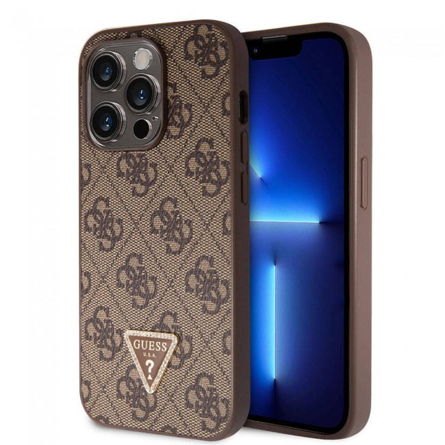 Apple iPhone 14 Pro Kılıf Guess Orjinal Lisanslı PU Deri Taşlı Üçgen Logo 4G Desenli Kapak Apple iPhone 14 Pro Kılıf Guess Orjinal Lisanslı PU Deri Taşlı Üçgen Logo 4G Desenli Kapak