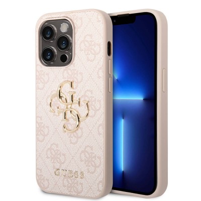 Bal-z Apple iPhone 14 Pro Kılıf Guess PU Deri Büyük Metal Logo Dizaynlı Kapak