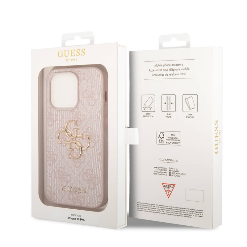 Bal-z Apple iPhone 14 Pro Kılıf Guess PU Deri Büyük Metal Logo Dizaynlı Kapak
