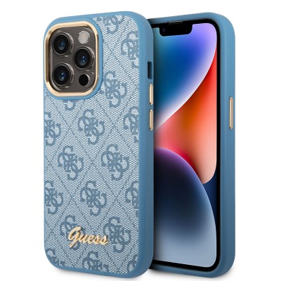 Bal-z Apple iPhone 14 Pro Kılıf GUESS PU Deri Metal Logo Dizaynlı Kapak