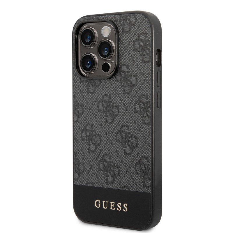 Bal-z Apple iPhone 14 Pro Kılıf GUESS PU Deri Şerit Logo Dizaynlı Kapak