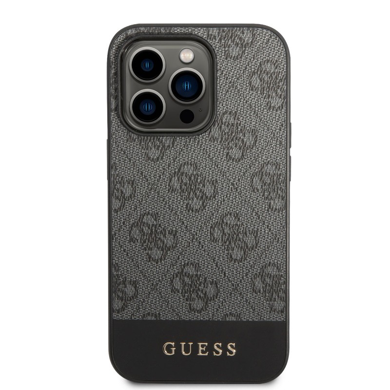Bal-z Apple iPhone 14 Pro Kılıf GUESS PU Deri Şerit Logo Dizaynlı Kapak