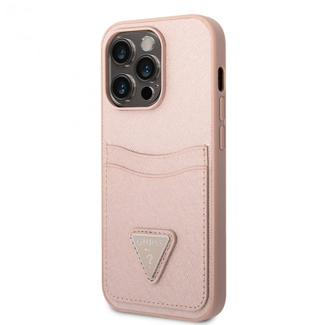 Apple iPhone 14 Pro Kılıf GUESS PU Safran Deri Kartlıklı Dizayn Kapak
