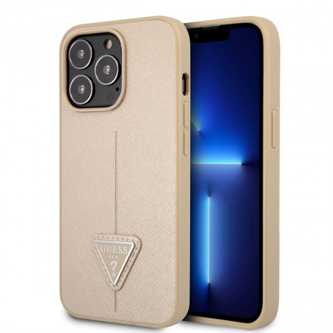 Apple iPhone 14 Pro Kılıf GUESS PU Safran Deri Üçgen Logo Dizayn Kapak Apple iPhone 14 Pro Kılıf GUESS PU Safran Deri Üçgen Logo Dizayn Kapak