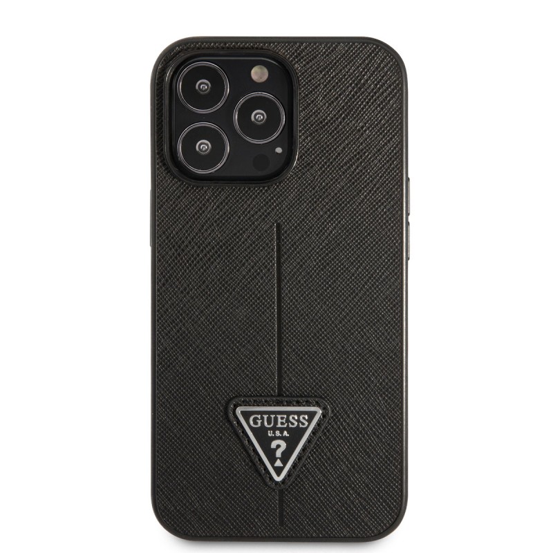 Bal-z Apple iPhone 14 Pro Kılıf GUESS PU Safran Deri Üçgen Logo Dizayn Kapak