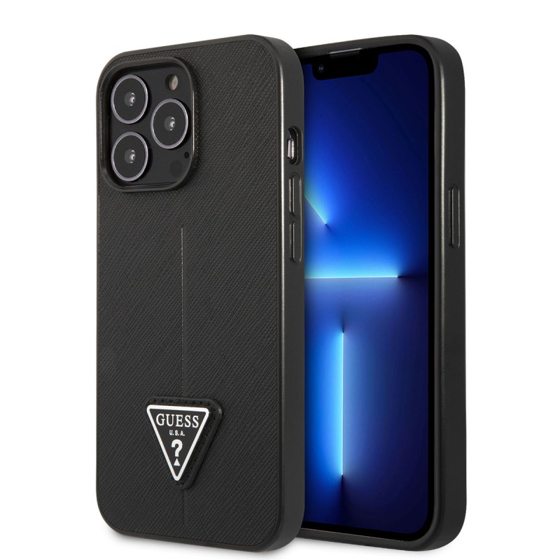 Bal-z Apple iPhone 14 Pro Kılıf GUESS PU Safran Deri Üçgen Logo Dizayn Kapak