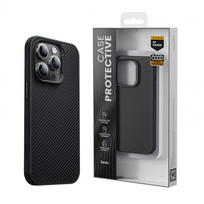 Apple iPhone 14 Pro Kılıf Karbon Fiber Magsafe Şarj Özellikli Benks 600D Hybrid Kevlar Kapak Apple iPhone 14 Pro Kılıf Karbon Fiber Magsafe Şarj Özellikli Benks 600D Hybrid Kevlar Kapak