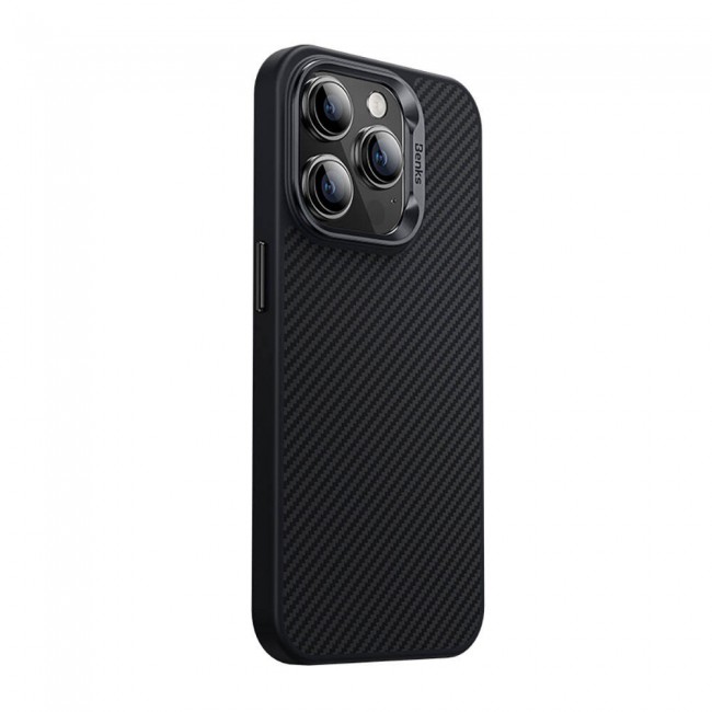 Apple iPhone 14 Pro Kılıf Karbon Fiber Magsafe Şarj Özellikli Benks Hybrid ArmorPro 600D Kevlar Kapak