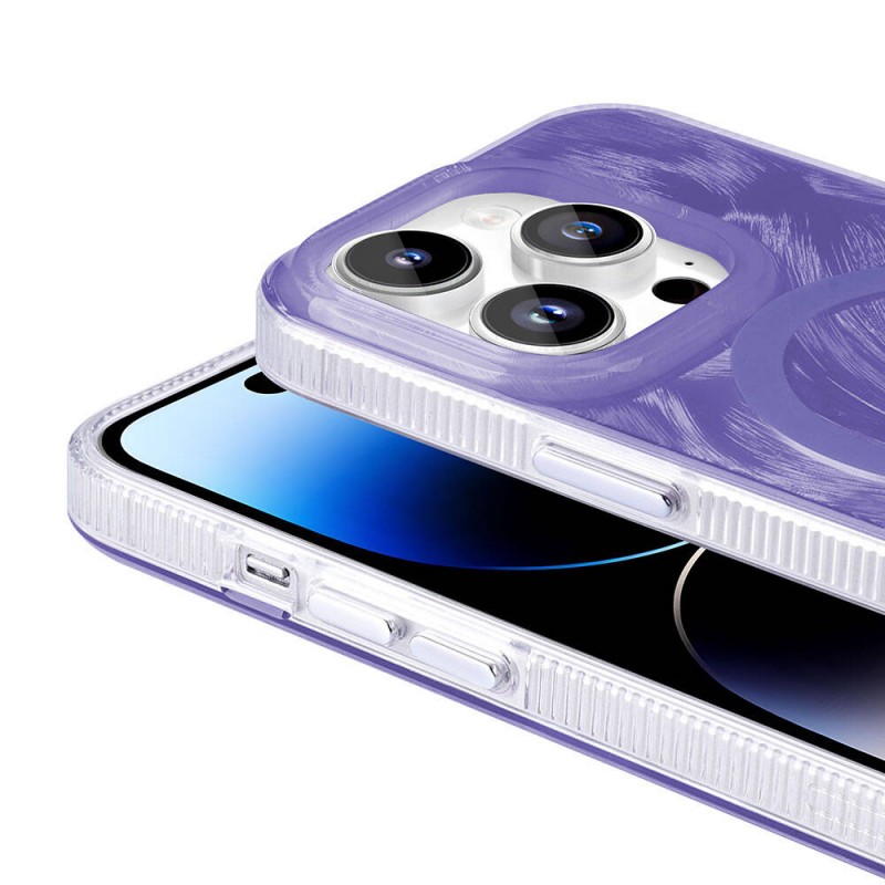 Bal-z Apple iPhone 14 Pro Kılıf M-safe Şarj Özellikli Fırça Boya Desenli  Palet Kapak