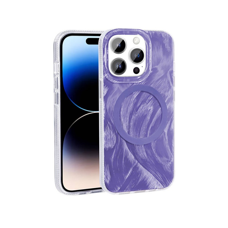 Bal-z Apple iPhone 14 Pro Kılıf M-safe Şarj Özellikli Fırça Boya Desenli  Palet Kapak