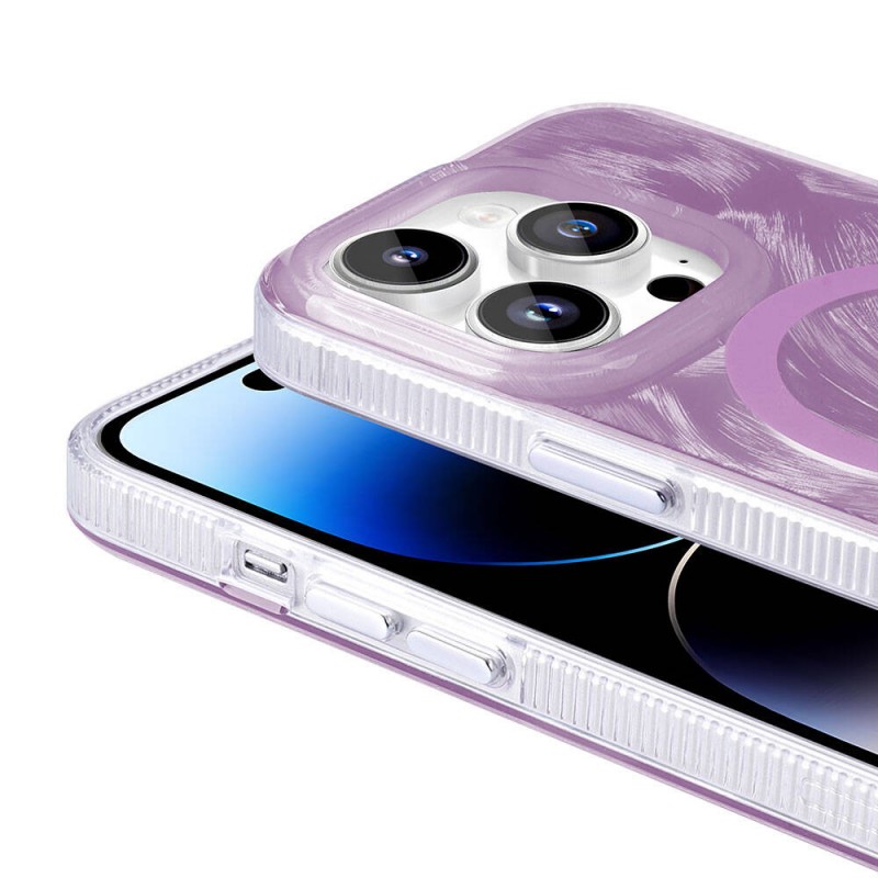 Bal-z Apple iPhone 14 Pro Kılıf M-safe Şarj Özellikli Fırça Boya Desenli  Palet Kapak