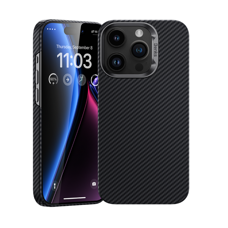 Bal-z Apple iPhone 14 Pro Kılıf M-safe Şarj Özellikli Karbon Fiber Benks MFM Lisanslı 600D Essential Kevlar Kapak