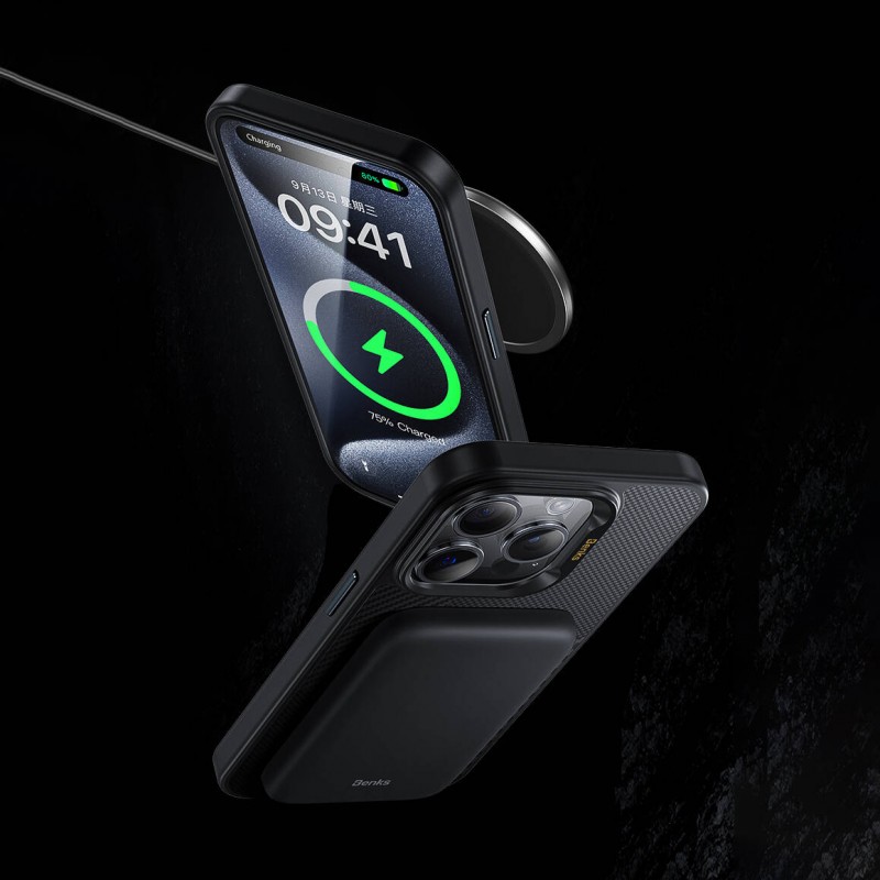 Bal-z Apple iPhone 14 Pro Kılıf M-safe Şarj Özellikli Karbon Fiber Benks Montage Hybrid ArmorPro Kevlar Kapak