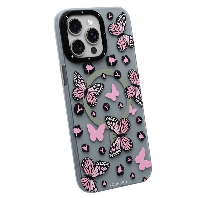 Apple iPhone 14 Pro Kılıf Magsafe Şarj Özellikli Kelebek Desenli Youngkit Shadow Dance Serisi Kapak Apple iPhone 14 Pro Kılıf Magsafe Şarj Özellikli Kelebek Desenli Youngkit Shadow Dance Serisi Kapak
