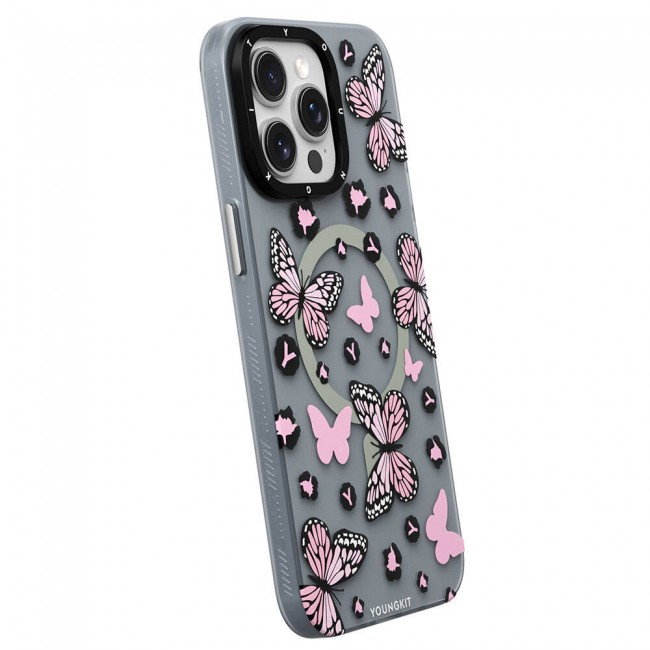 Apple iPhone 14 Pro Kılıf Magsafe Şarj Özellikli Kelebek Desenli Youngkit Shadow Dance Serisi Kapak Apple iPhone 14 Pro Kılıf Magsafe Şarj Özellikli Kelebek Desenli Youngkit Shadow Dance Serisi Kapak