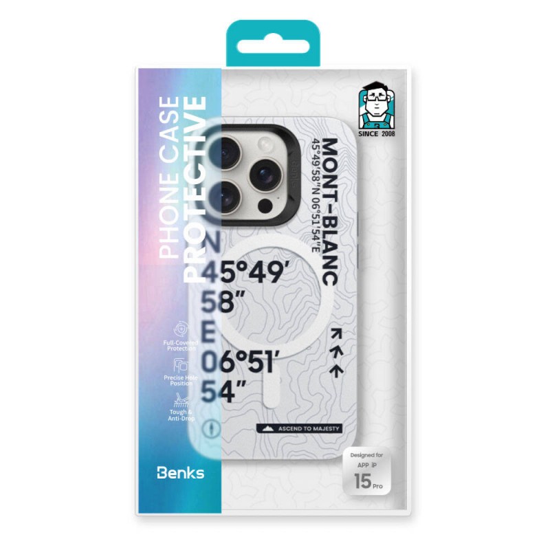 Bal-z Apple iPhone 14 Pro Kılıf M-safe Şarj Özellikli Koordinat Yazı Desenli Benks Summit Serisi Kapak